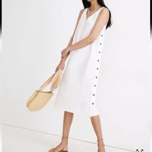 Madewell Linen-Cotton Side-Button Midi Dress Size XS White